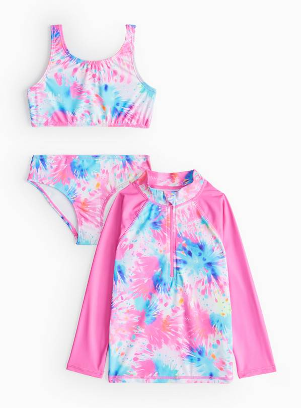 Pink Tie Dye Printed 3-Piece Swim Set  6 years